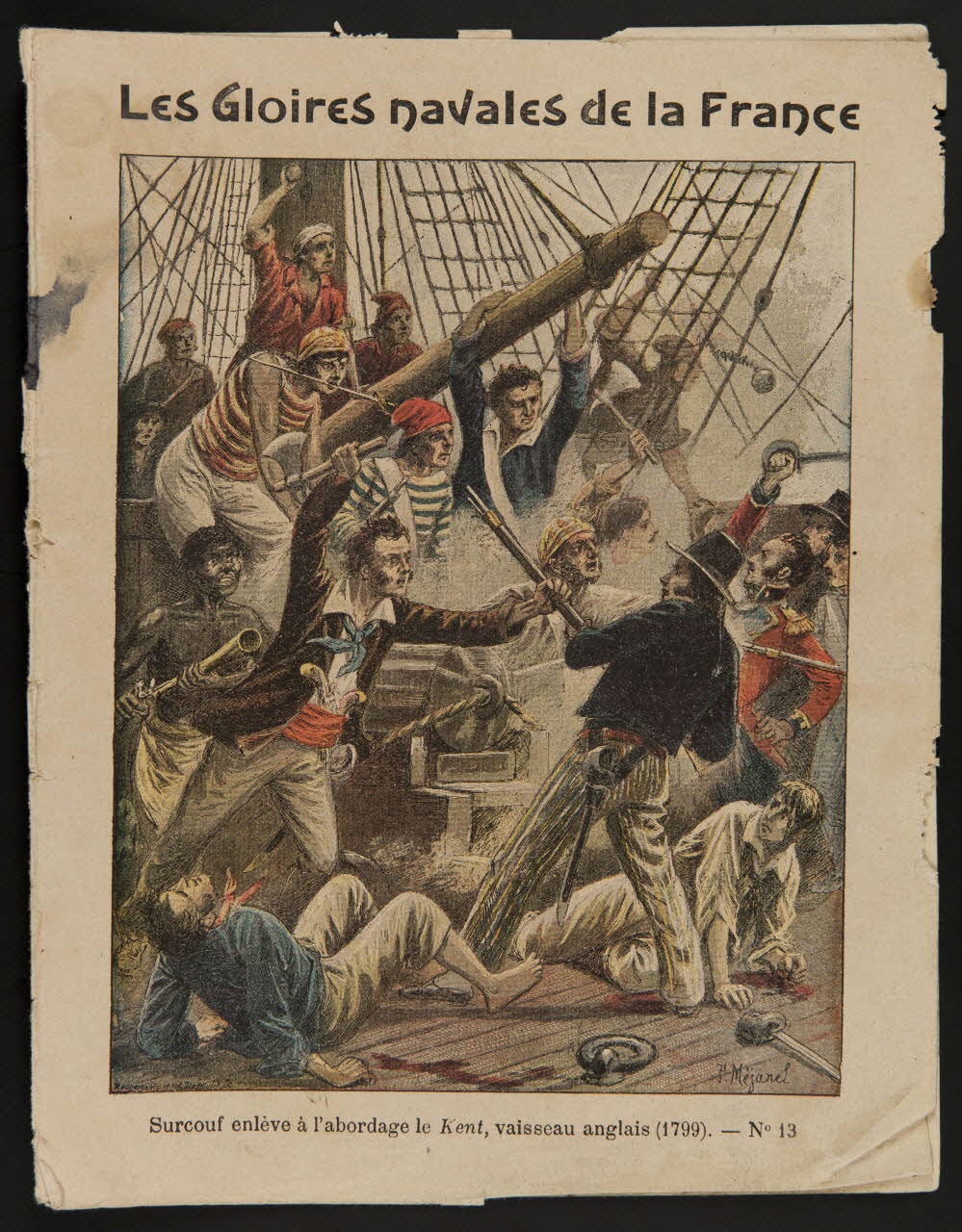 estampe Les Gloires navales de la France  Surcouf enlève à l'abordage le Kent, vaisseau anglais (1799). - N°13 1985.61.178 Photo