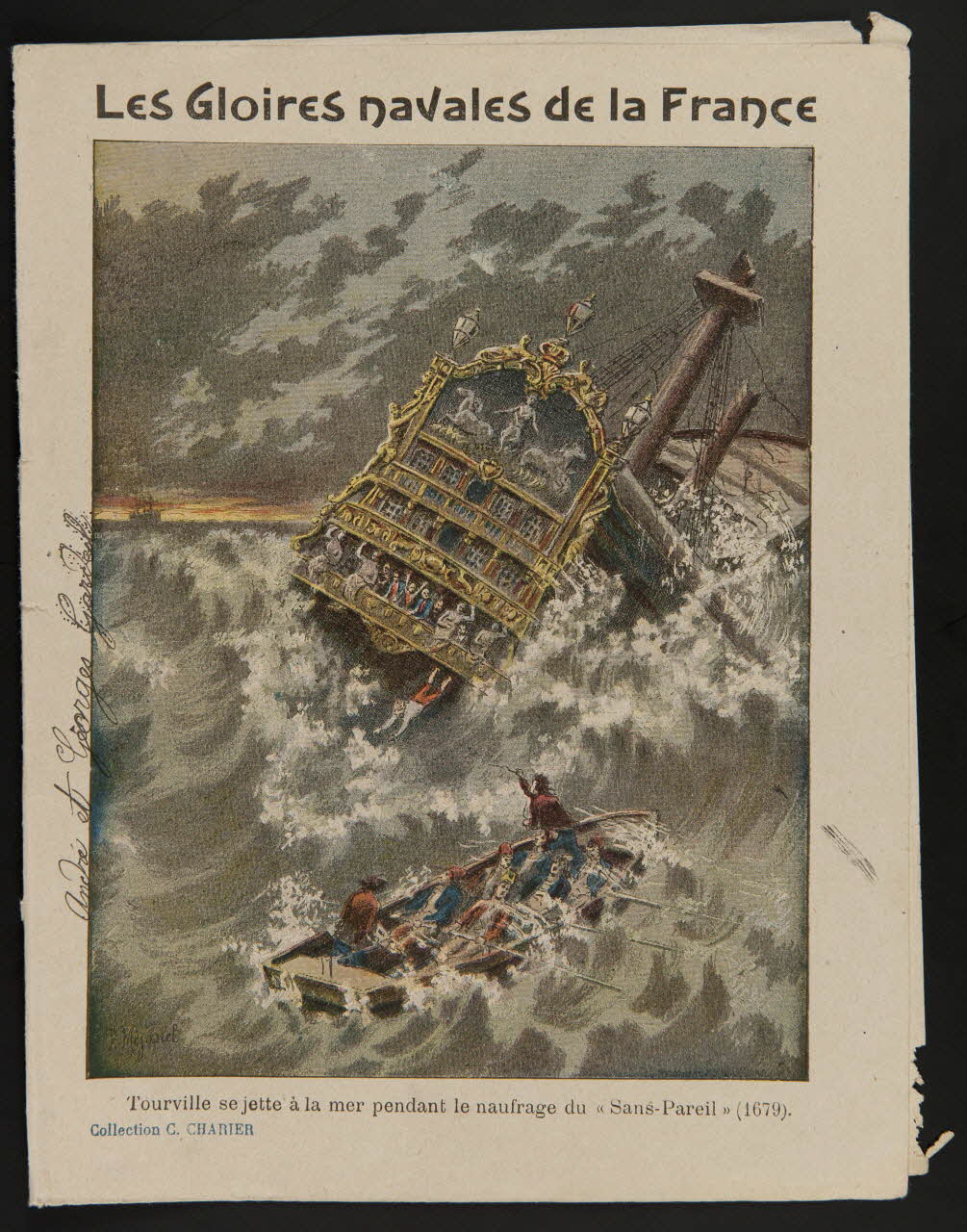 estampe Les Gloires navales de la France  Tourville se jette à la mer pendant le naufrage du "Sans-Pareil" (1679). 1985.61.184 Photo