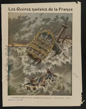 estampe Les Gloires navales de la France  Tourville se jette à la mer pendant le naufrage du "Sans-Pareil" (1679). 1985.61.184  Photo