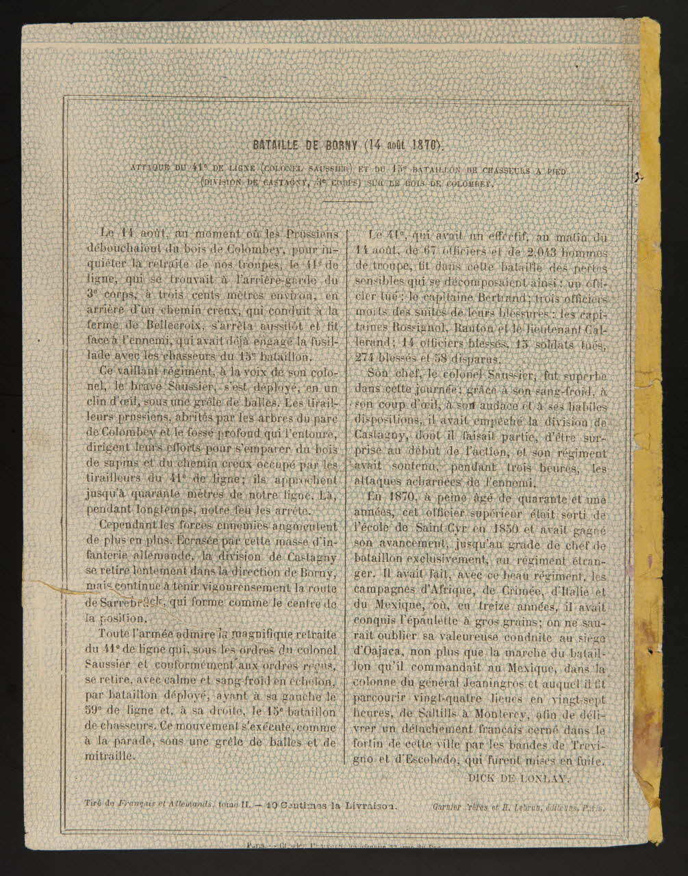 estampe BATAILLE DE BORNY (14 août 1870). 1985.61.211 Photo