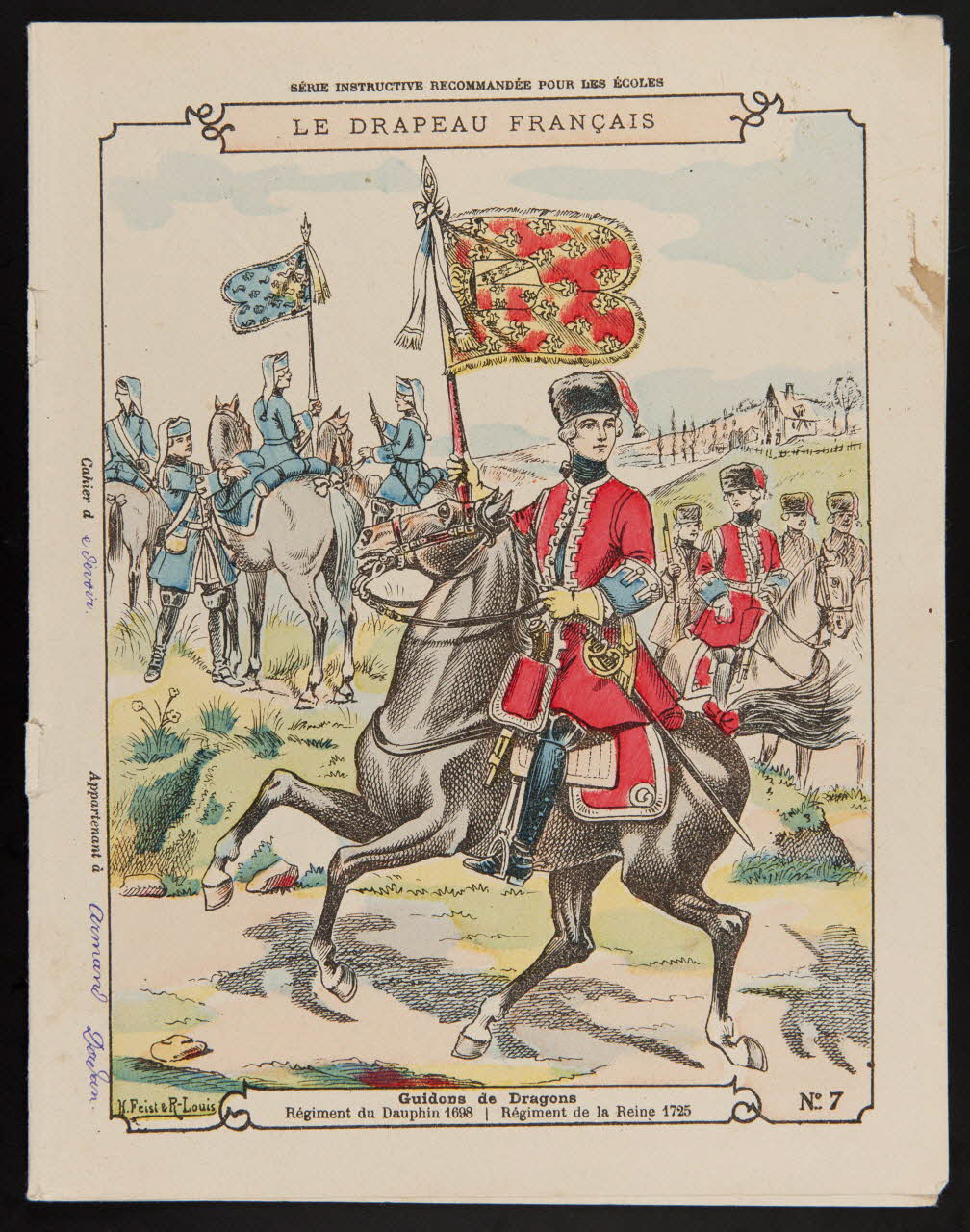 estampe LE DRAPEAU FRANCAIS  Guidons de Dragons  Régiment du Dauphin 1698  Régiment de la Reine 1725 1985.61.286 Photo