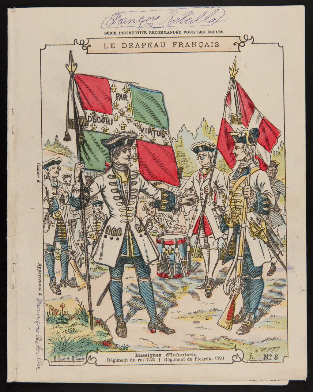 estampe LE DRAPEAU FRANCAIS  Enseignes d'Infanterie  Régiment du roi 1724  Régiment de Picardie 1720 1985.61.287 Photo