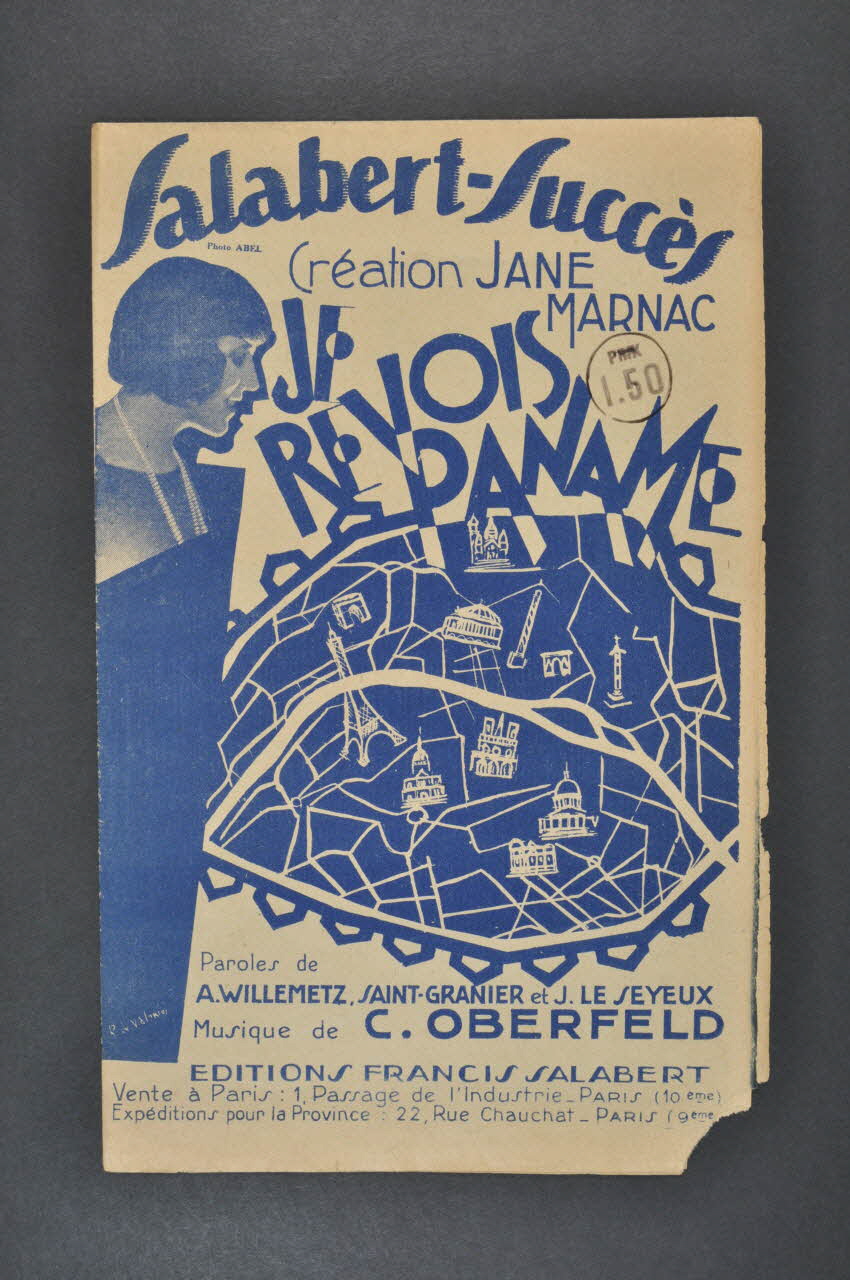 Charles-Louis Pothier ; Lucien Boyer ; René Sylviano ; Charles Saint-Granier ; Albert Willemetz ; C. Oberfeld ; Jean Le Seyeux ; Georges Stalin ; Jane Marnac ; Francis F. Salabert chanson petit format 1928 1966.209.10.1-3 Photo Mucem