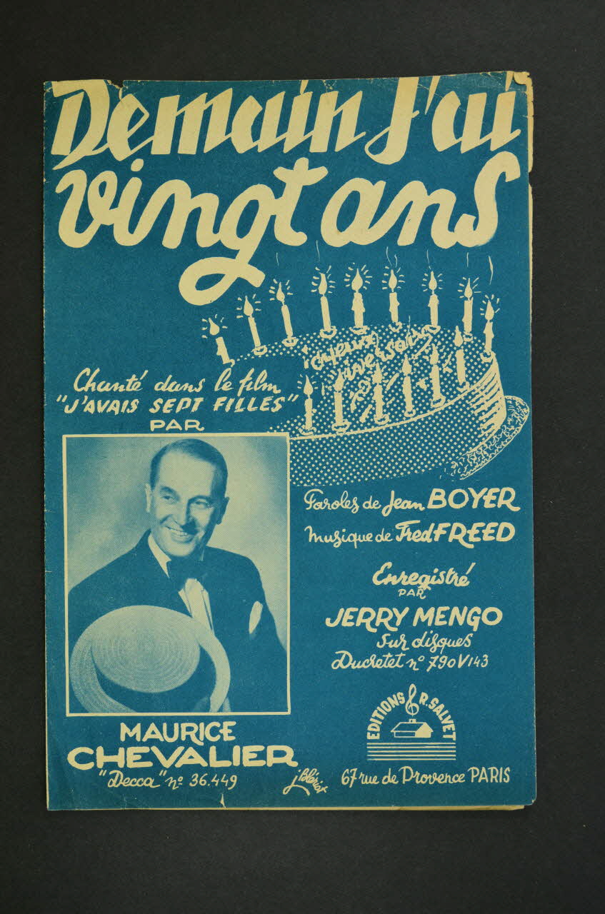 Fred Freed ; Jean Boyer ; Maurice Chevalier ; Paris-Monde; partition de musique petit format 1942 1966.211.10 Photo Mucem