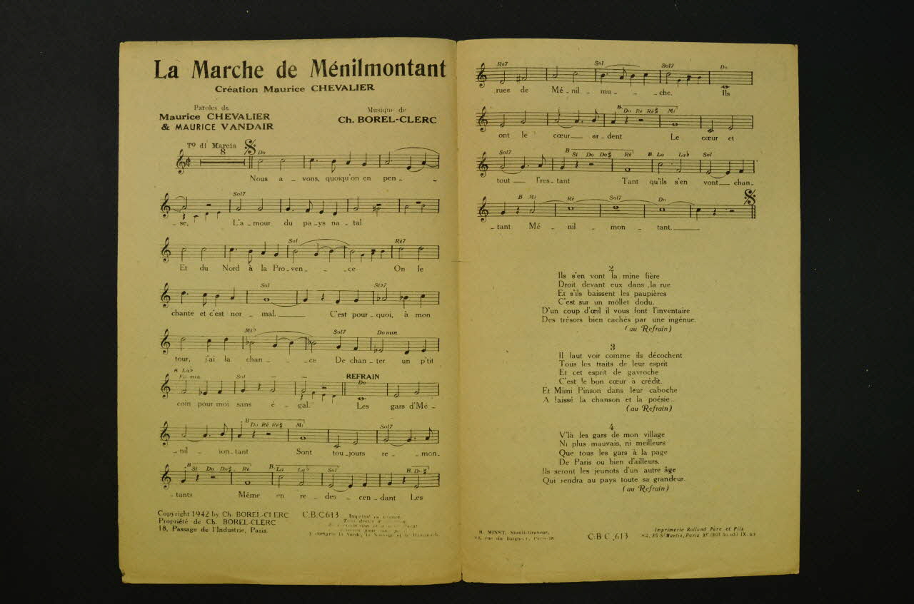 Maurice Vandair ; Maurice Chevalier ; Charles Borel-Clerc partition de musique petit format 1942 1966.211.8  Photo Mucem