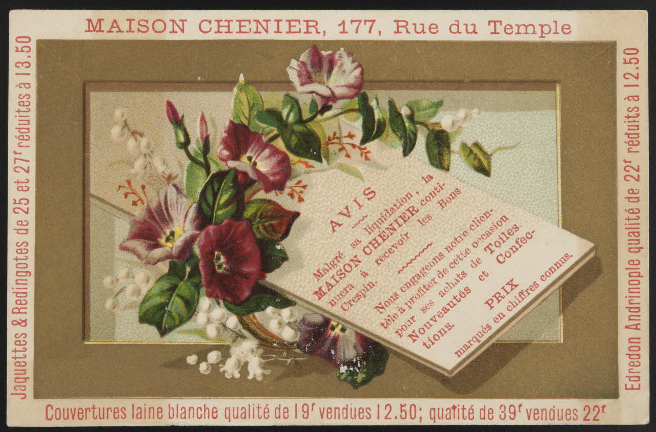 Bognard carte réclame chromo Paris 1976-1890 1995.1.2764.2 Photo