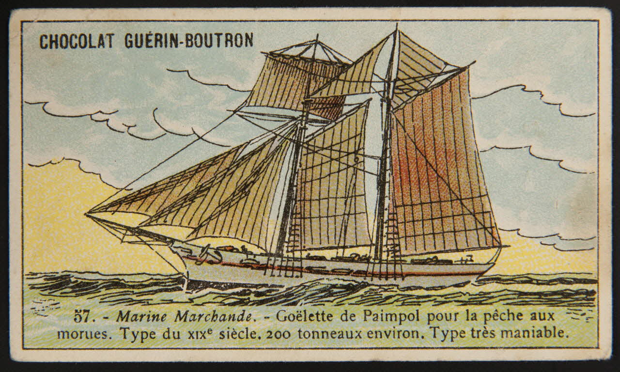 Carte réclame 57. - Marine Marchande. - Goëlette de Paimpol pour la pêche aux  morues. Types du XIXe siècle. 200 tonneaux environ. Type très maniable. 1995.1.4372.35 Photo