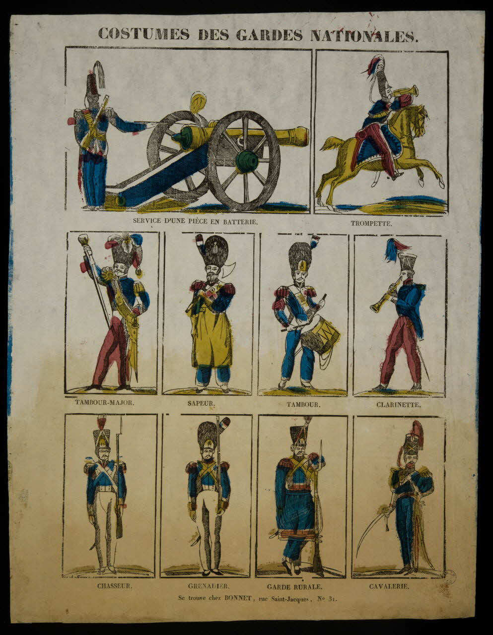 Bonnet planche de militaires COSTUMES DES GARDES NATIONALES. Paris 1835-1853 1995.14.108 Photo Mucem