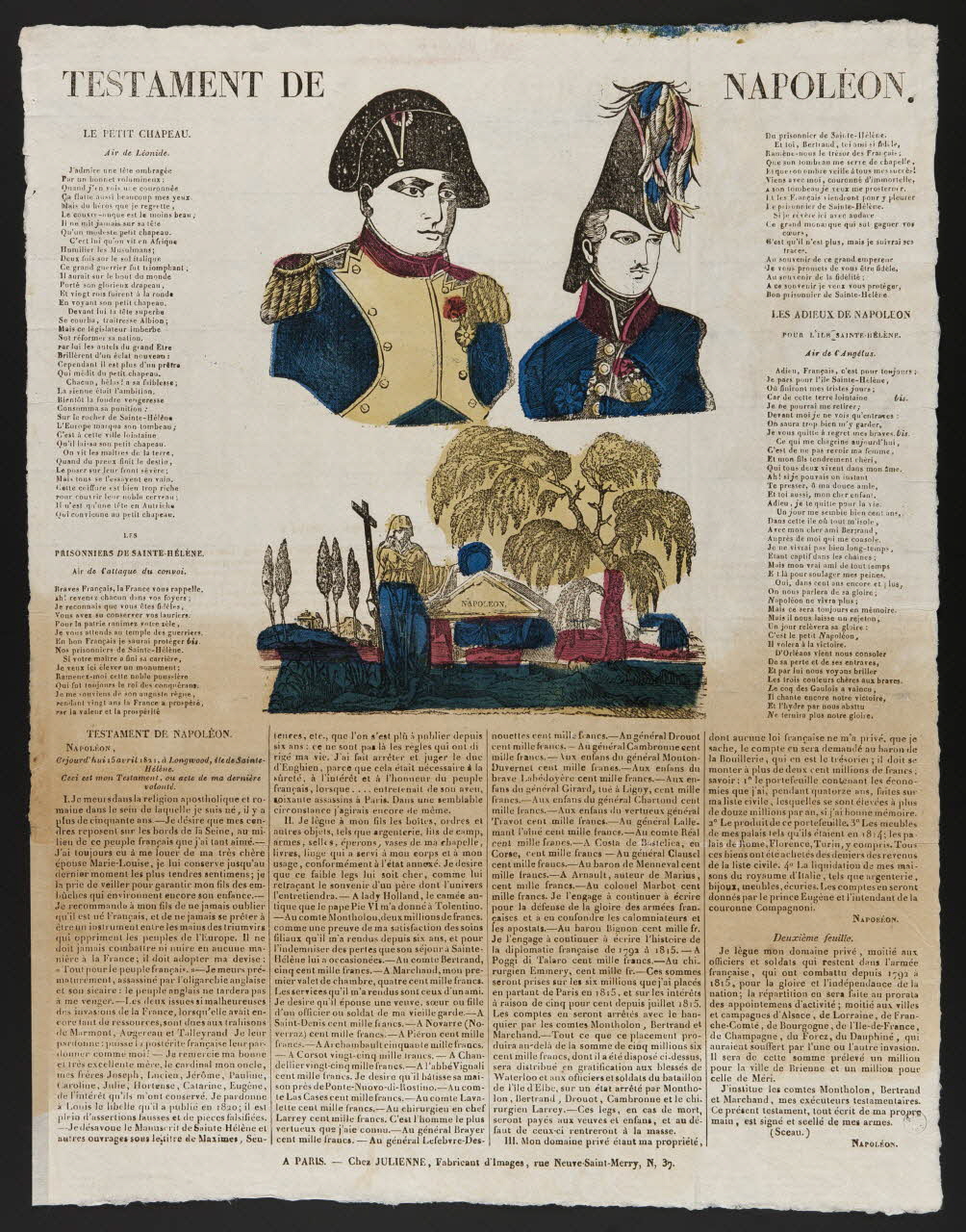 Julienne imagerie ancienne TESTAMENT DE NAPOLEON. Paris 1830-1835 1995.14.31 Photo