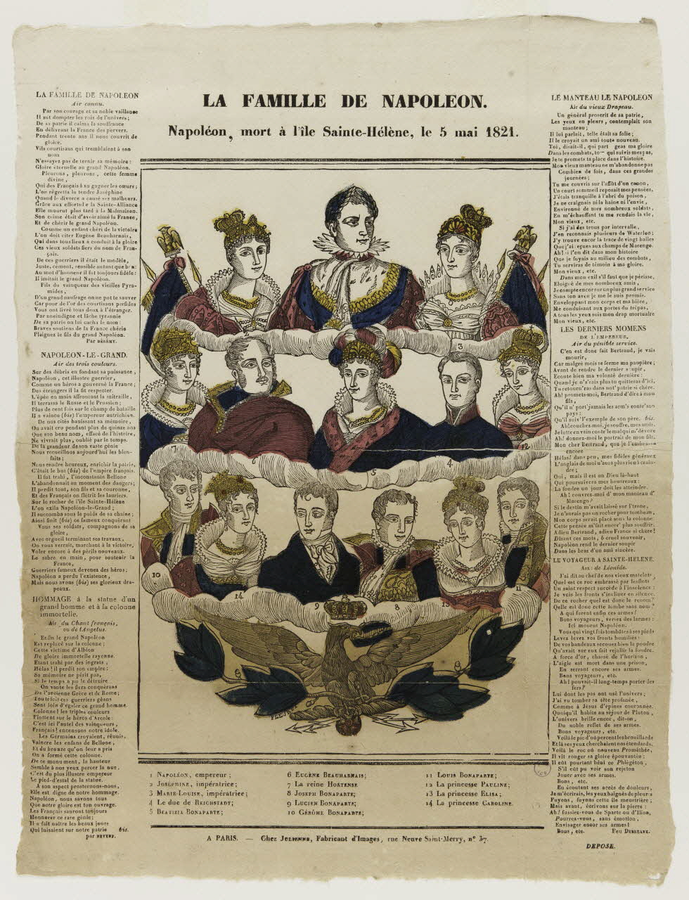 Fleuret ; Julienne imagerie ancienne LA FAMILLE DE NAPOLEON  Napoléon, mort à l'île Sainte-Hélène, le 5 mai 1821. Paris 1830-1835 1995.14.34 Photo