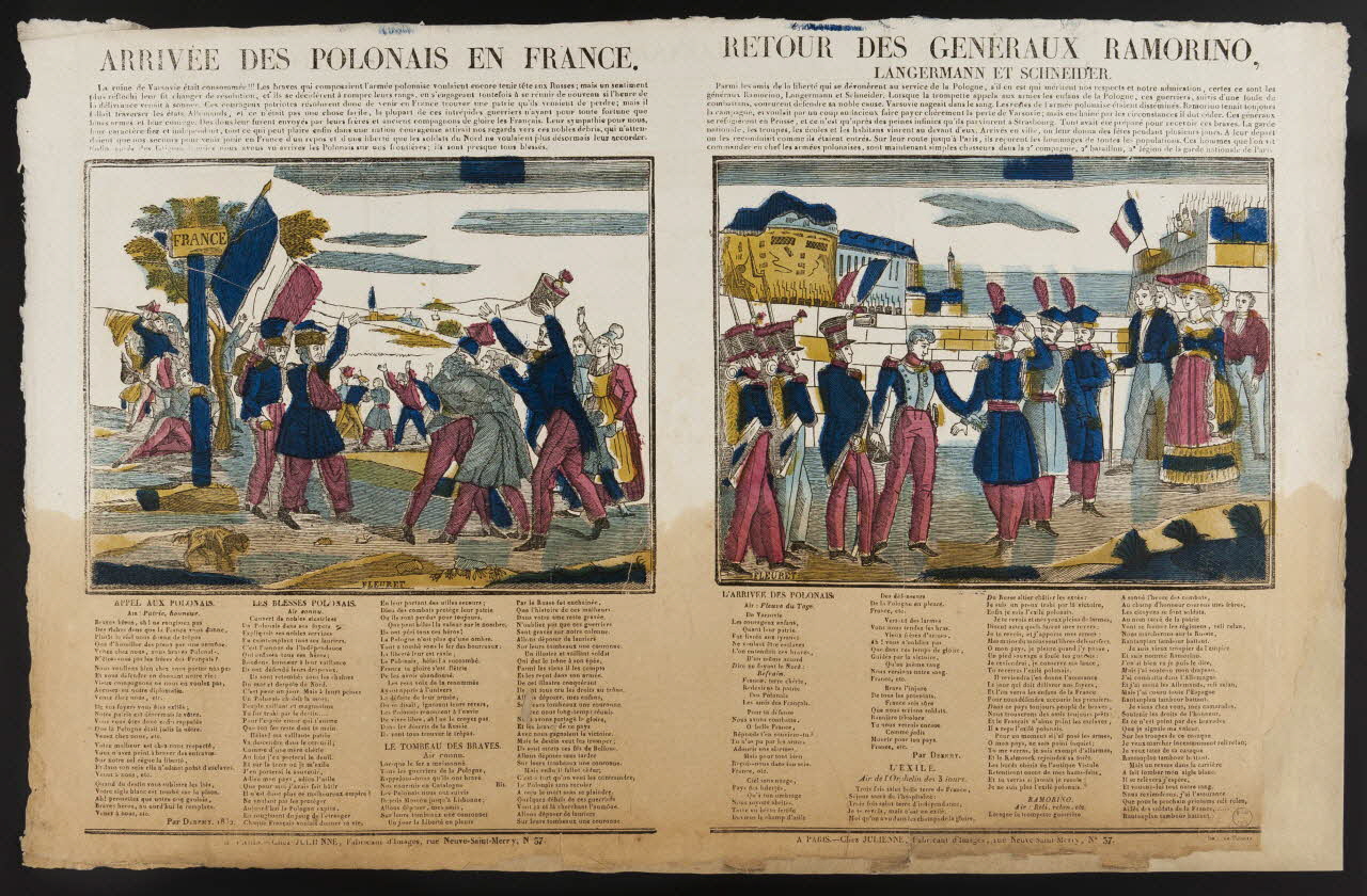 Fleuret ; Poussin ; Julienne imagerie ancienne ARRIVEE DES POLONAIS EN FRANCE.  RETOUR DES GENERAUX RAMORINO,  LANGERMANN ET SCHNEIDER. Paris 1832-1835 1995.14.7 Photo
