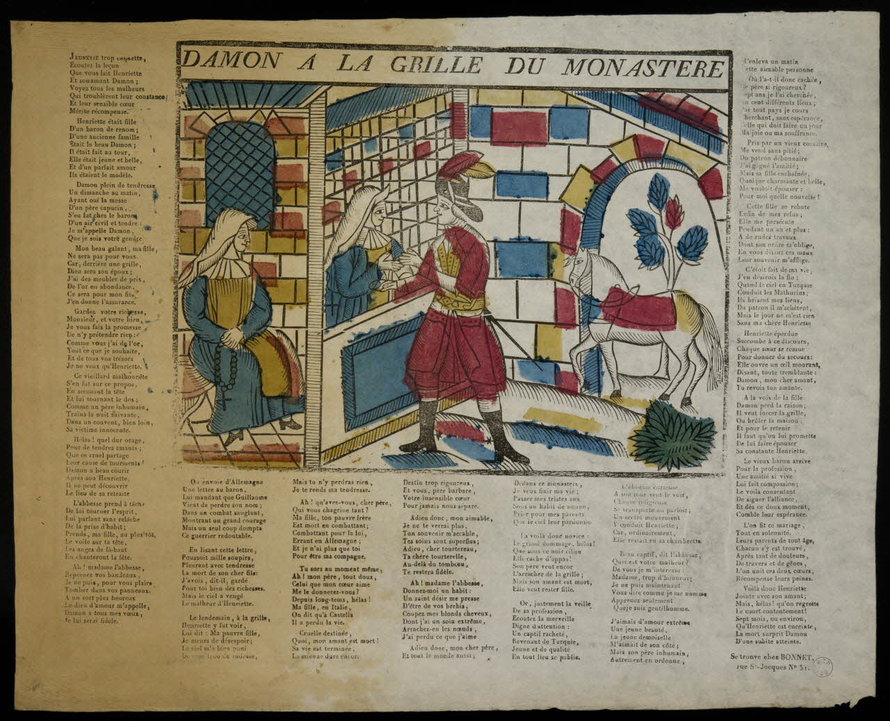 Bonnet estampe DAMON A LA GRILLE DU MONASTERE Paris 1835-1853 1995.14.84 Photo