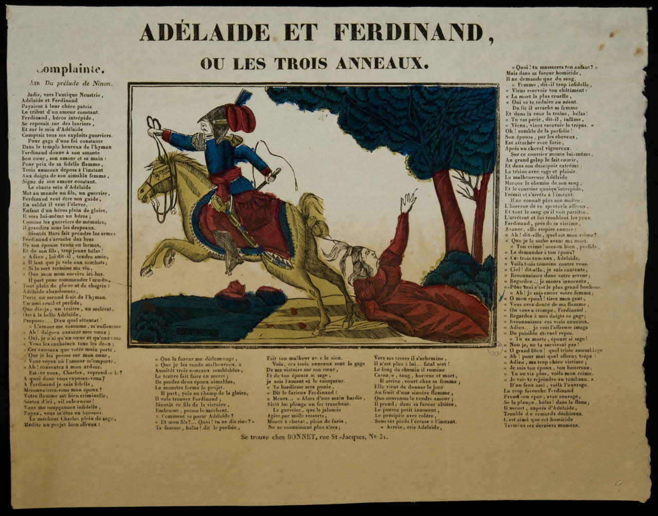 Garson ; Bonnet estampe ADELAIDE ET FERDINAND,  OU LES TROIS ANNEAUX. Paris 1835-1844 1995.14.87 Photo Mucem