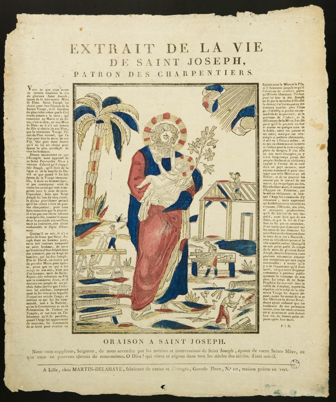 Henri Alexandre Joseph Martin-Delahaye estampe EXTRAIT DE LA VIE  DE SAINT JOSEPH,  PATRON DES CHARPENTIERS. Lille 1810-1826 2008.11.41 Photo