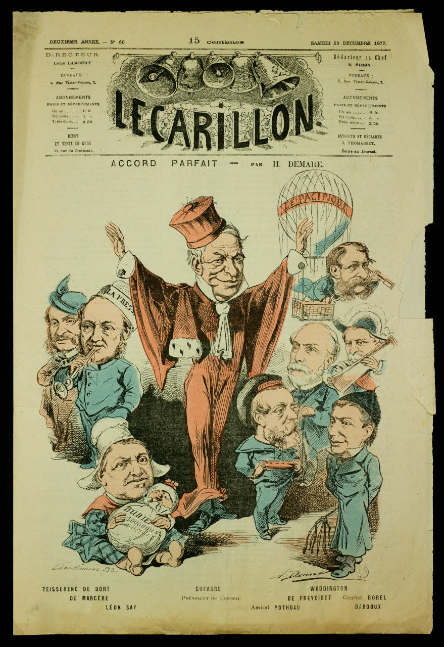 Demare H. ; Lambert Louis ; Pichon F. caricature LE CARILLON  ACCORD PARFAIT - PAR H. DEMARE Paris 1877 1996.26.104 Photo