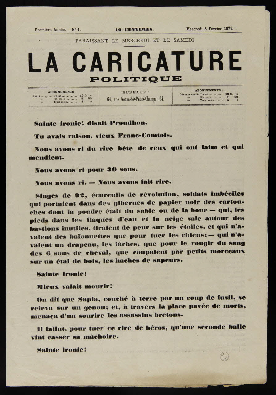 Pilotell ; Balitout ; Questroy caricature LA CARICATURE  POLITIQUE Paris 1871 1996.26.105 Photo