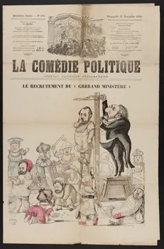 Zède ; Ponet Adolphe ; Albert J.-E. caricature LA COMEDIE POLITIQUE  JOURNAL SATIRIQUE HEBDOMADAIRE  LE RECRUTEMENT DU "GRRRAND MINISTERE" Rhône-Alpes, France 1881 1996.26.107 Photo
