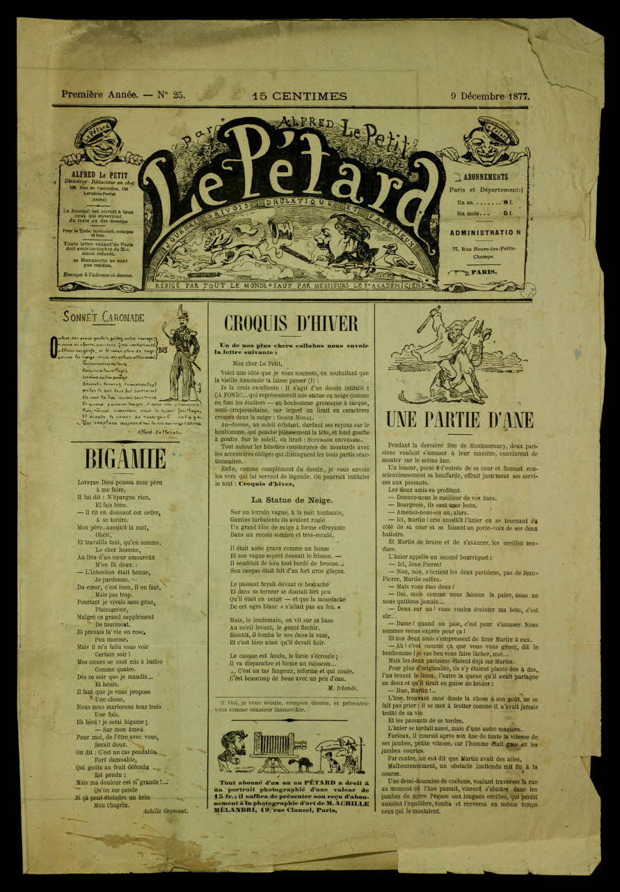 Alfred Le Petit ; Hugonis L. caricature Le Pétard Levallois-Perret 1877 1996.26.109 Photo