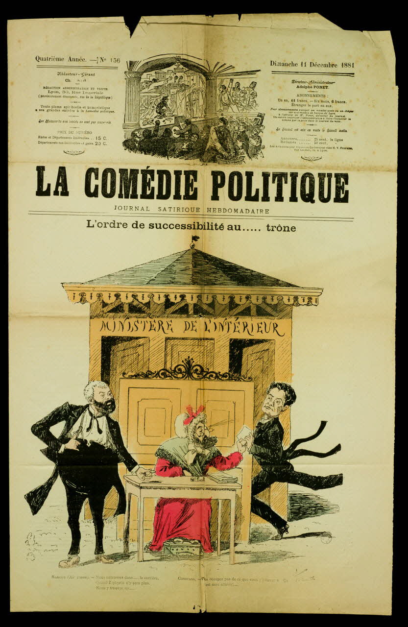 Albert J.-E. caricature LA COMEDIE POLITIQUE  L'ordre de successibilité au..... trône Lyon 1881 1996.26.111 Photo