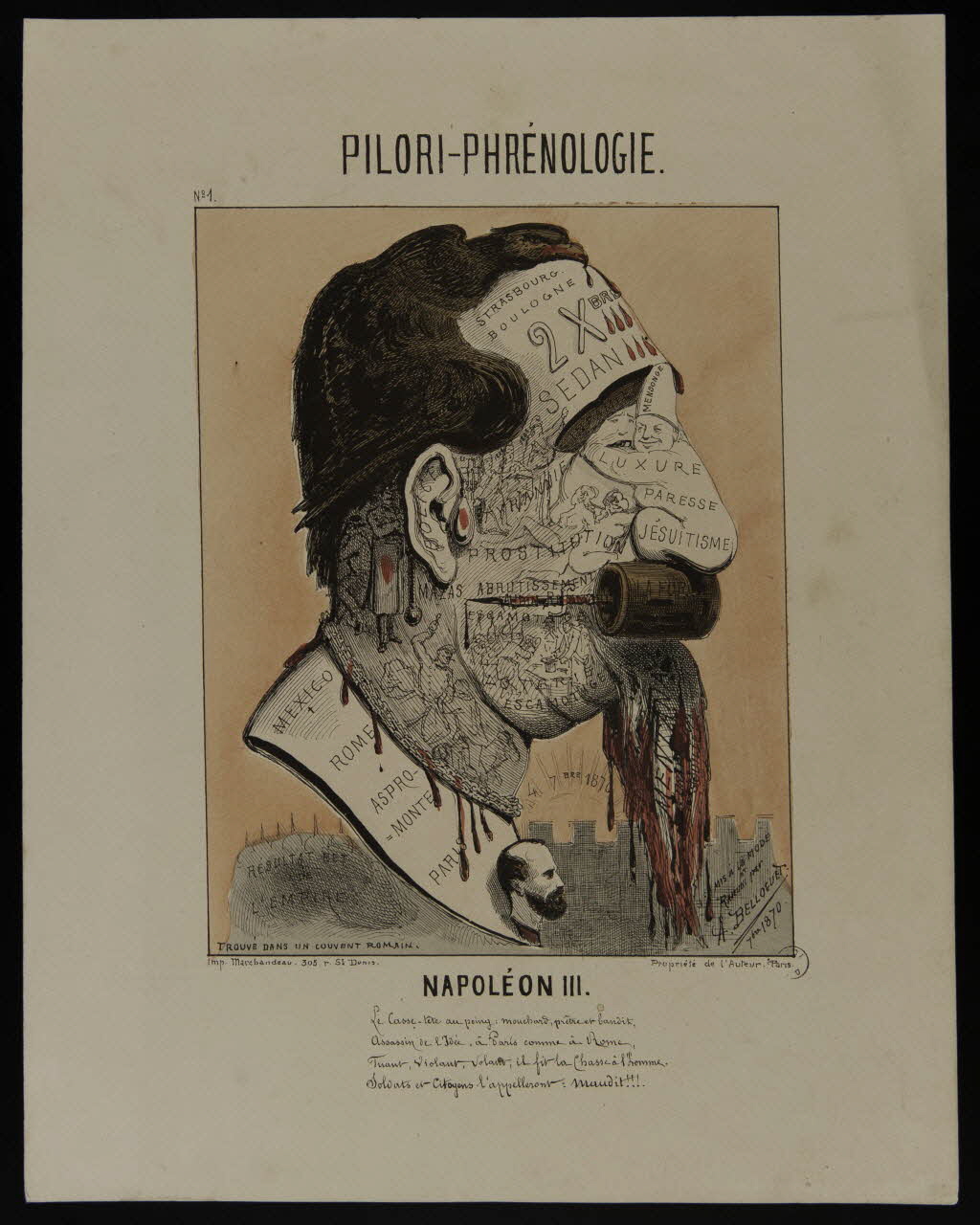 Belloguet A. ; Marchandeau caricature PILORI-PHRENOLOGIE.  N° 1  NAPOLEON III. Paris 1870 1996.26.13 Photo