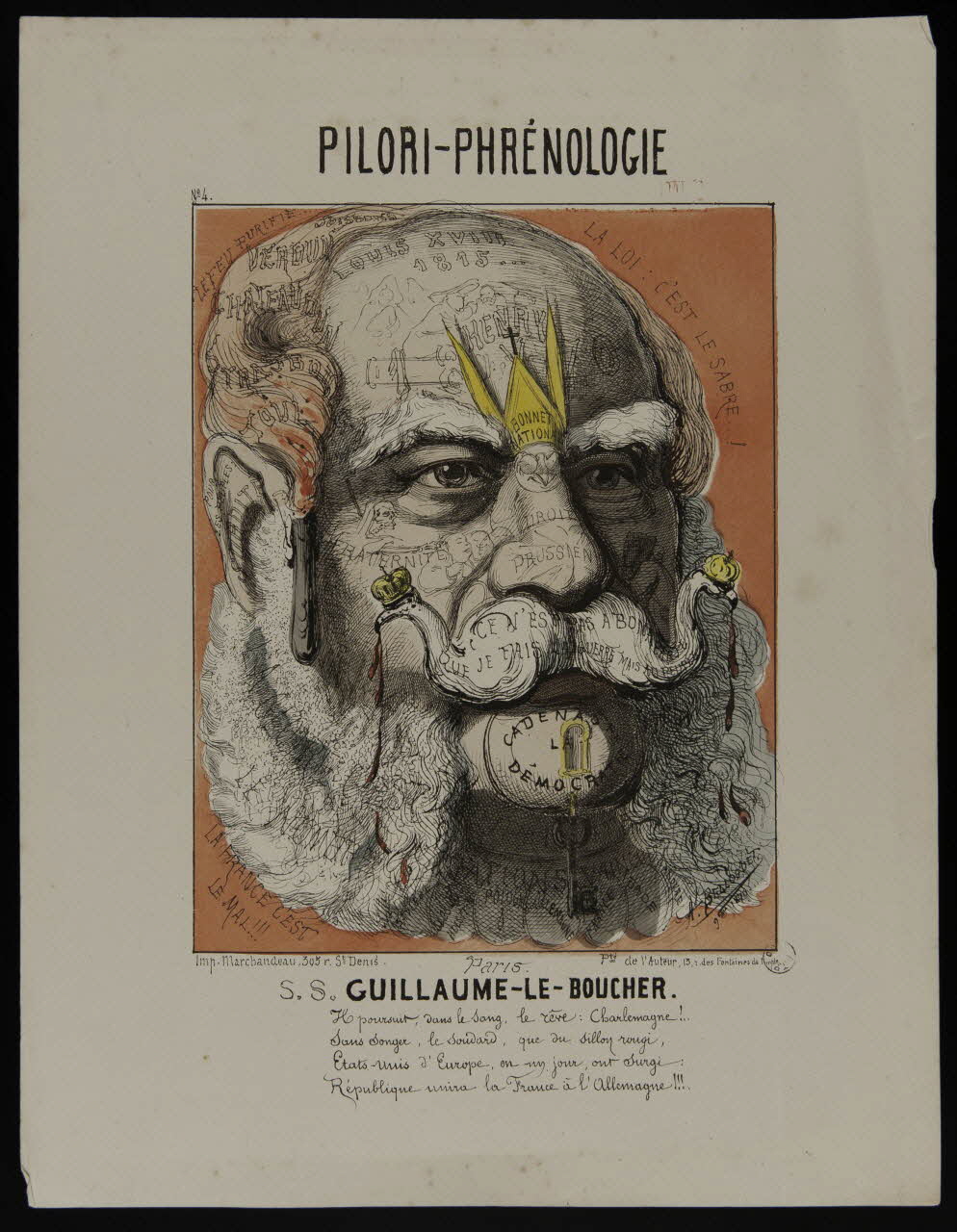 Belloguet A. ; Marchandeau caricature PILORI-PHRENOLOGIE  N° 4  S. S. GUILLAUME-LE-BOUCHER. Paris 1870 1996.26.14 Photo