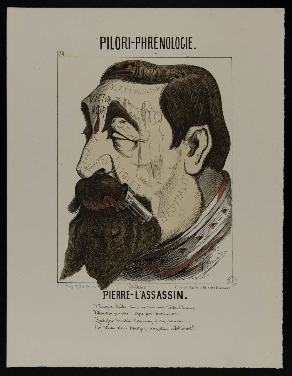 Belloguet A. ; Grognet caricature PILORI-PHRENOLOGIE.  N° 8  PIERRE-L'ASSASSIN. Paris 1871 1996.26.18 Photo