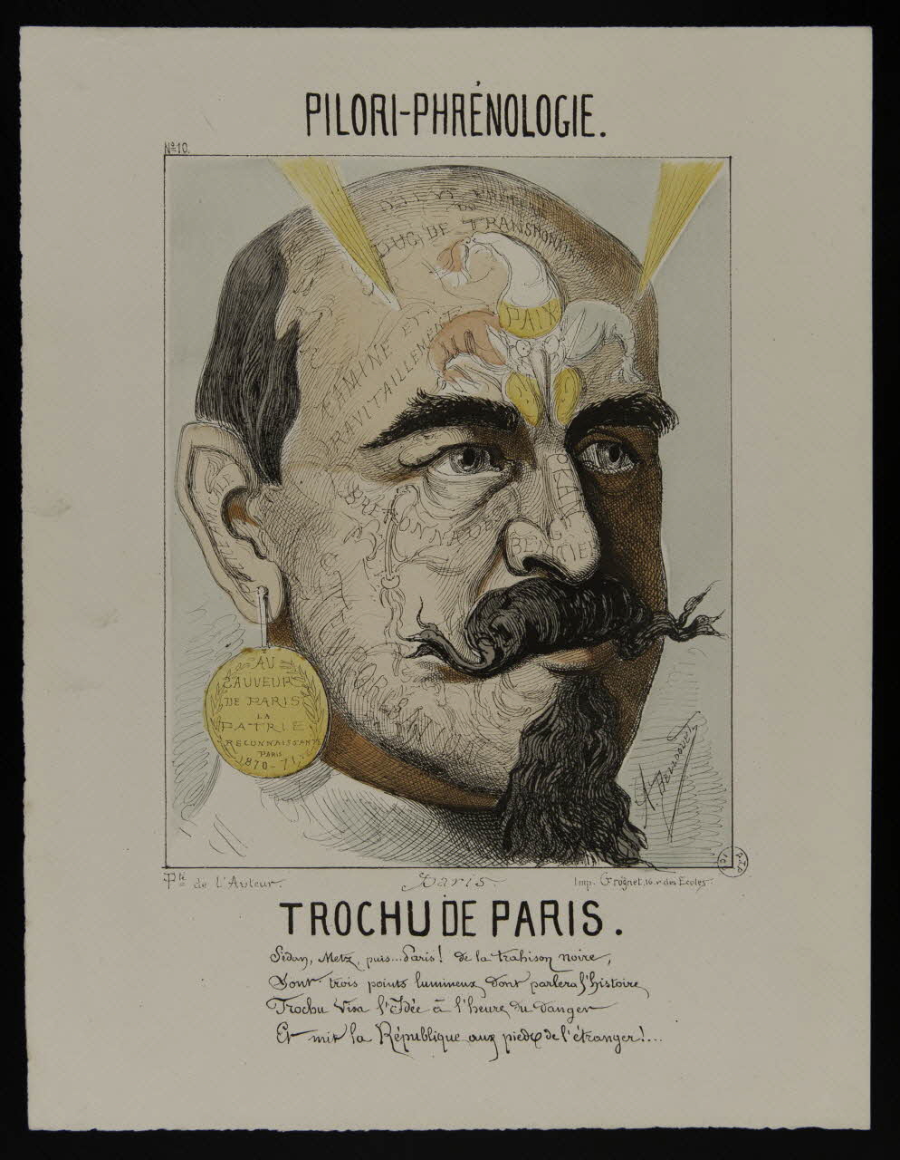 Belloguet A. ; Grognet caricature PILORI-PHRENOLOGIE.  N° 10  TROCHU DE PARIS. Paris 1870 1996.26.19 Photo