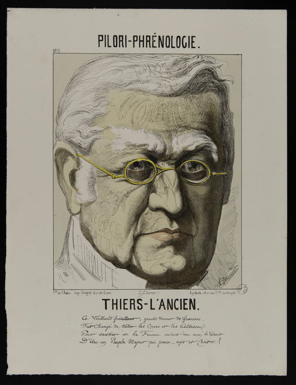 Belloguet A. ; Grognet caricature PILORI-PHRENOLOGIE  No 11  THIERS-L'ANCIEN. Paris 1870 1996.26.20 Photo
