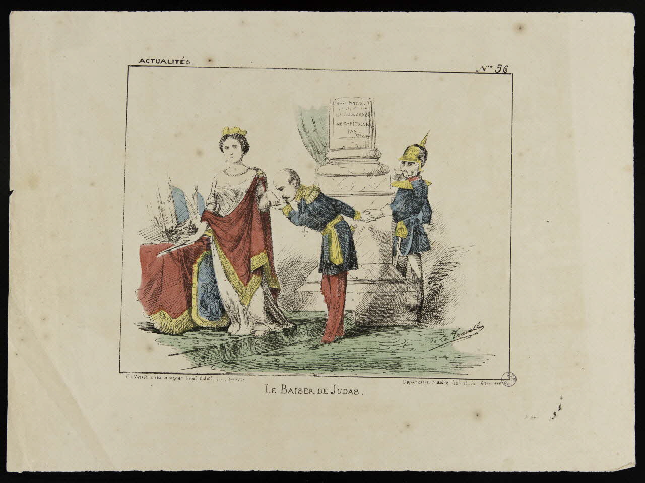 Tramblay de la ; Grognet ; Madre caricature ACTUALITES  N° 56  LE BAISER DE JUDAS. Paris 1870-1871 1996.26.32 Photo