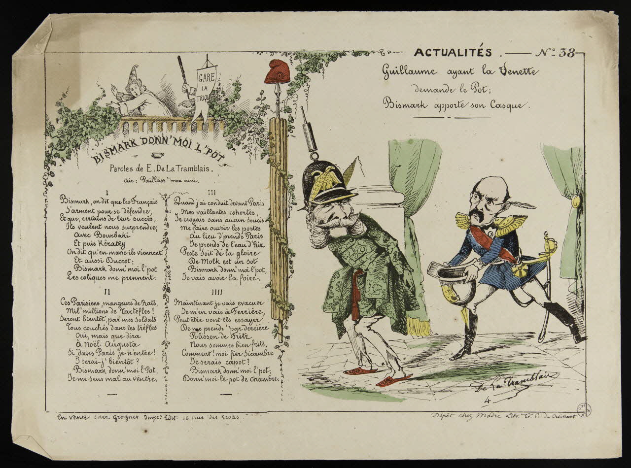Tramblais de la ; Grognet ; Madre caricature ACTUALITES  N° 38  BISMARK DONN'MOI L'POT  Guillaume ayant la Venette  demande le Pot Paris 1870-1871 1996.26.39 Photo