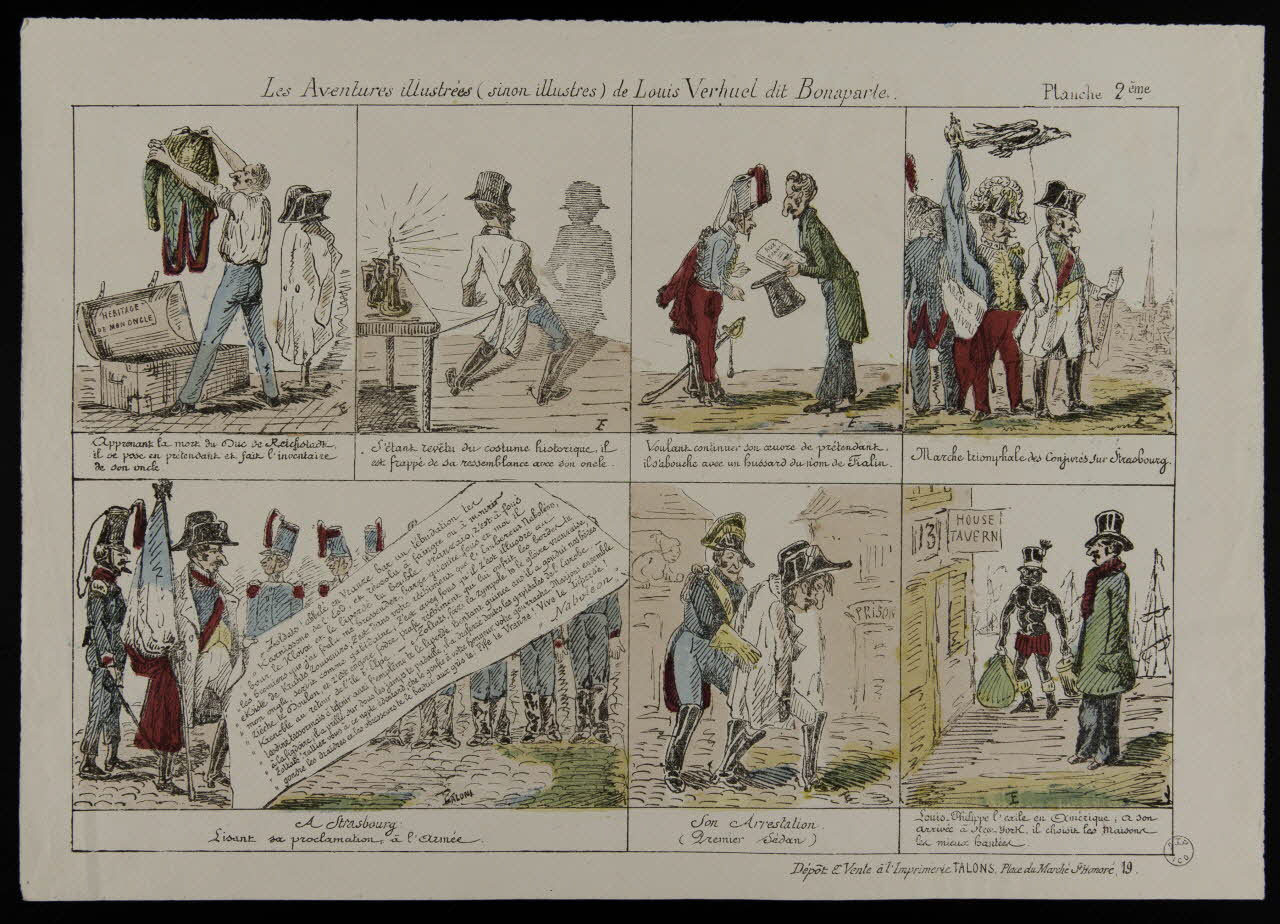 Falons ; Talons caricature Les Aventures illustrées (sinon illustres) de Louis Verhuel dit Bonaparte.  Planche 2ème Paris 1870-1871 1996.26.71 Photo