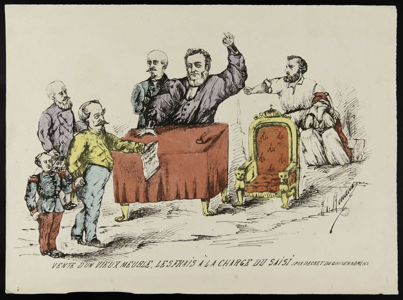 caricature VENTE D'UN VIEUX MEUBLE, LES FRAIS A LA CHARGE DU SAISI. PAR DECRET DU GOUVERNEMENT. 1870-1871 1996.26.81 Photo