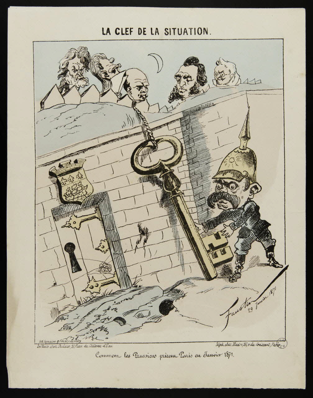 Faustin ; Lemaire ; Duclaux ; Madre caricature LA CLEF DE LA SITUATION. Paris 1871 1996.26.89 Photo