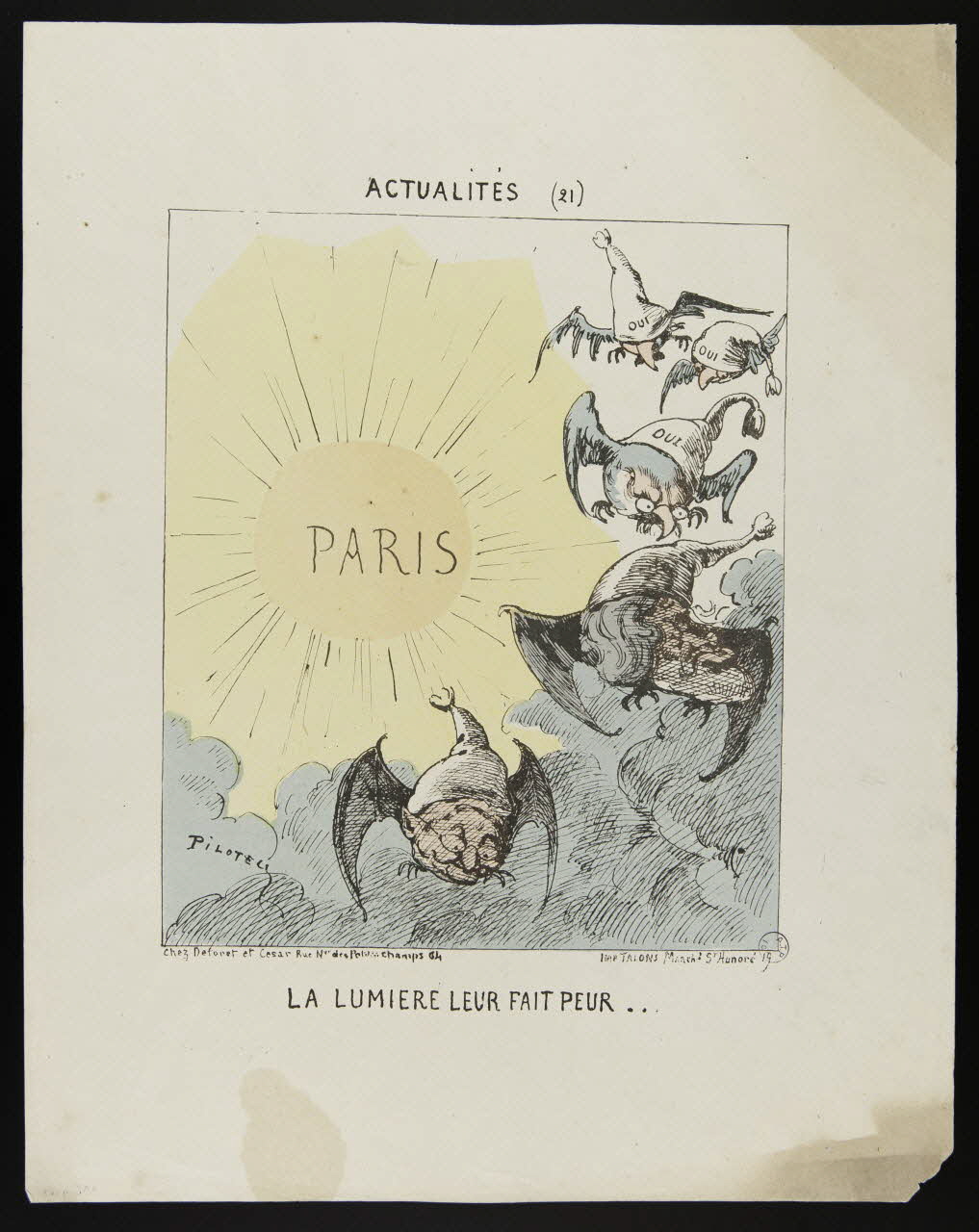 Pilotell ; Talons caricature ACTUALITES (21)  LA LUMIERE LEUR FAIT PEUR Paris 1871 1996.4.26 Photo