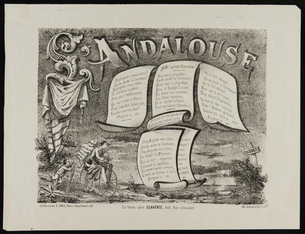 Lemoine ; Paul L. ; Claverie caricature L'ANDALOUSE Paris 1870 1996.4.4 Photo