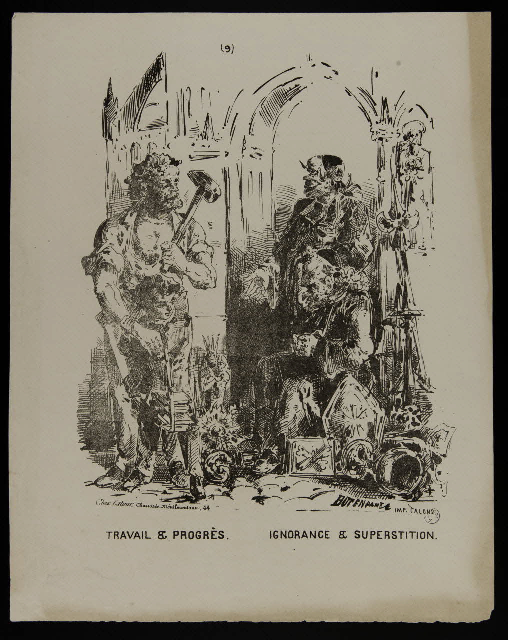 Dupendant ; Talons ; Latour caricature TRAVAIL & PROGRES. IGNORANCE & SUPERSTITION. Paris 1871 1996.4.44 Photo