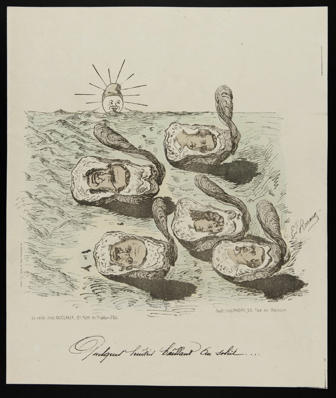Deplanche ; Duclaux ; Madre caricature Quleques huîtres baillant au soleil.... Paris 1871 1996.4.49 Photo