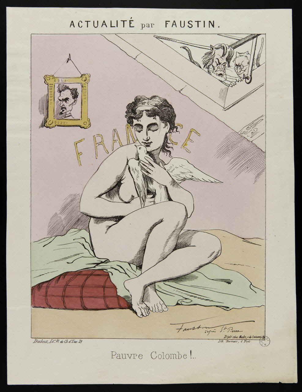Faustin ; Lithographie Barousse ; Duclaux ; Madre caricature ACTUALITE par FAUSTIN.  Pauvre Colombe!.. Paris 1871 1996.4.50 Photo
