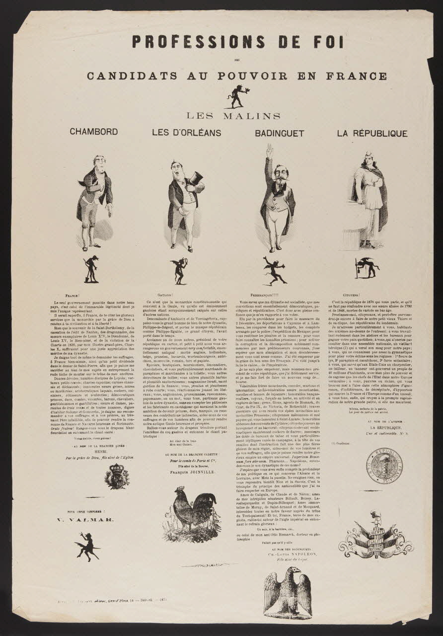 Puissant V. imagerie ancienne PROFESSION DE FOI  DES  CANDIDATS AU POUVOIR EN FRANCE  LES MALINS Bruxelles 1871 1996.4.58 Photo