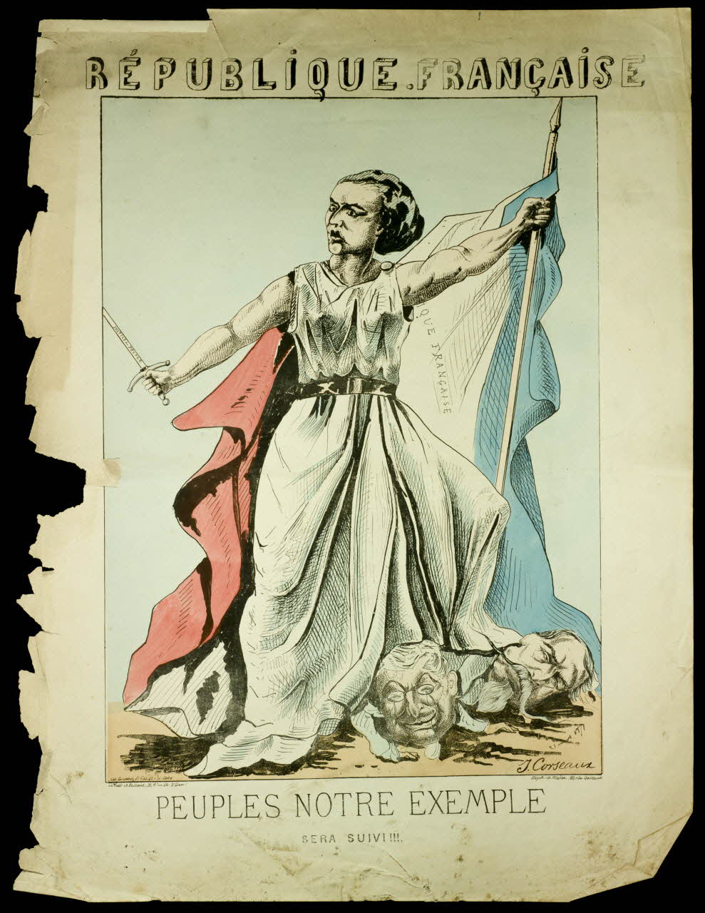 Corseaux J. ; Lemaire et Fils ; Duclaux Ch. caricature REPUBLIQUE. FRANCAISE  PEUPLES NOTRE EXEMPLE  SERA SUIVI !!!. Paris 1871 1996.4.71 Photo