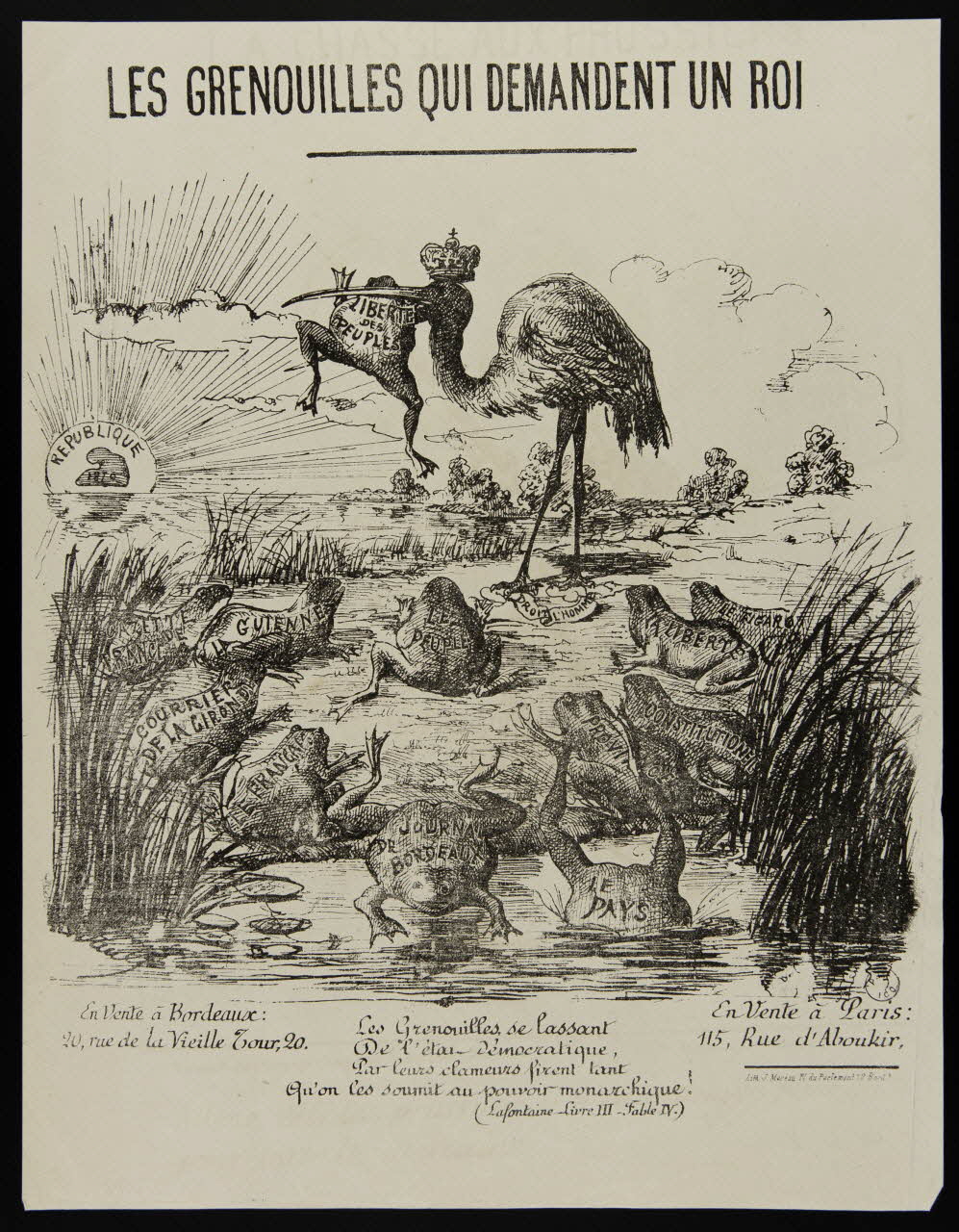 Moreau J. caricature LES GRENOUILLES QUI DEMANDENT UN ROI Bordeaux 1870 1996.4.8 Photo