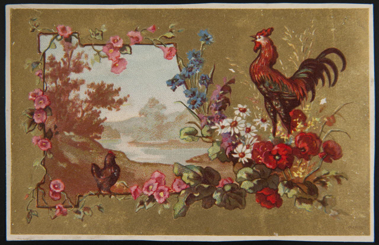 carte réclame Coq sur fond de paysage 1996.40.1425.11 Photo