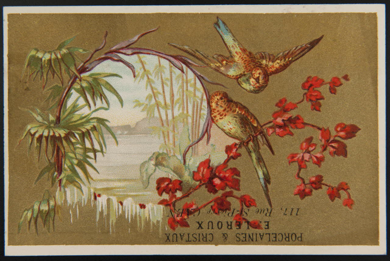 carte réclame Perruches sur fond de paysage 1996.40.1425.6 Photo