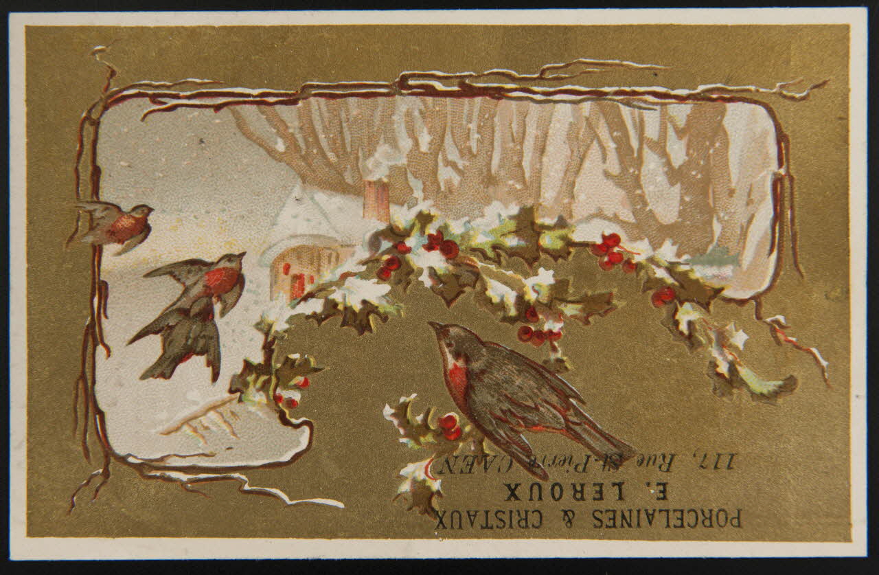 carte réclame Rouge-gorges sur fond de paysage enneigé 1996.40.1425.8 Photo