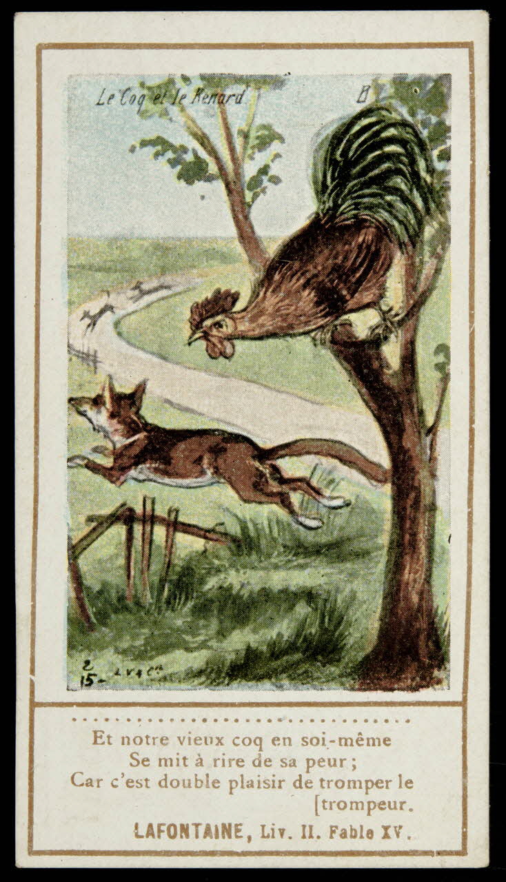 carte réclame Le Coq et le Renard  Et notre vieux coq en soi-même  Se mit à rire de sa peur 1996.40.1428.13 Photo