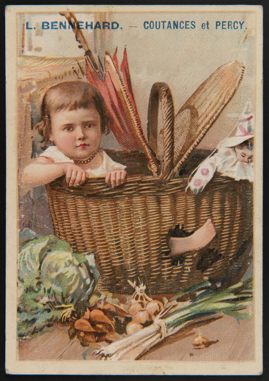 Carte réclame Enfant dans un panier 1996.40.1641.1 Photo