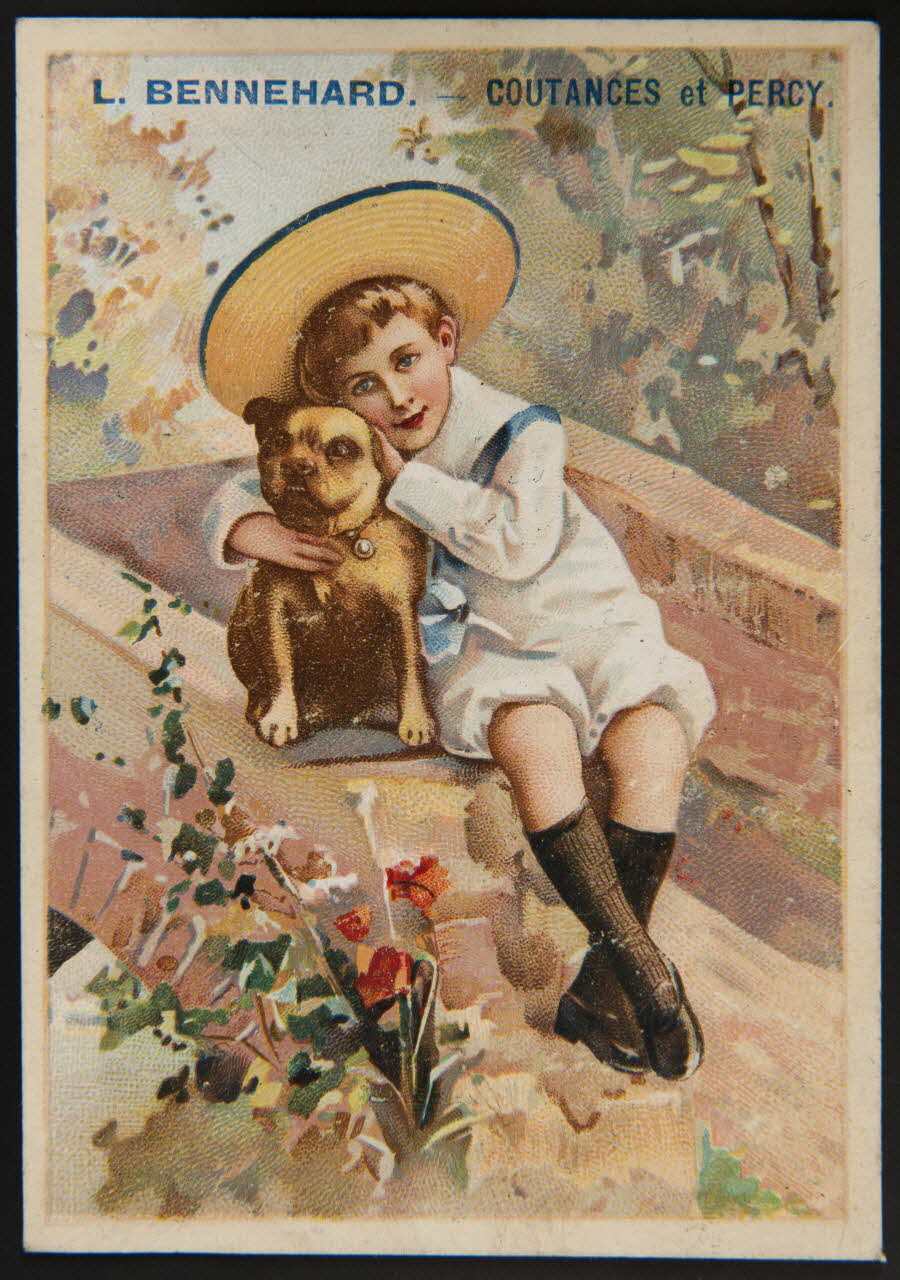 Carte réclame Un garçon enlace un chien sur un pont 1996.40.1641.7 Photo