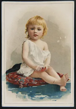 Carte réclame Enfant assis sur un coussin rouge 1996.40.1643.1  Photo