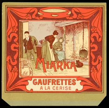 étquette publicitaire MIARKA  GAUFRETTES  A LA CERISE 1996.40.1932.1  Photo