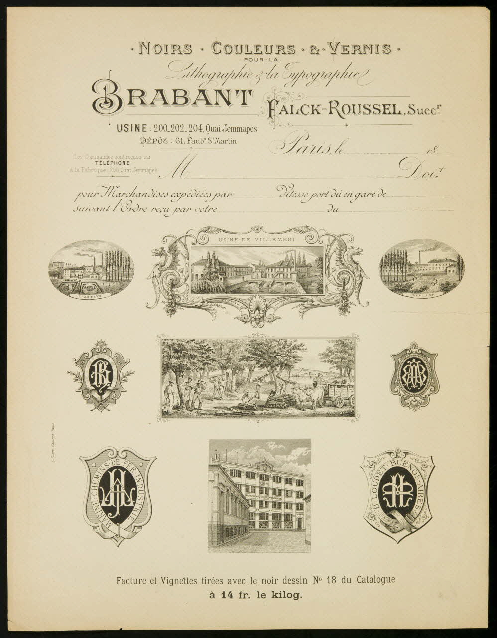 prototype de facture et vignettes Lithographie & la Typographie  BRABANT 1996.40.1946 Photo